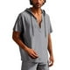 thumbnail image 1 of pstuiky Camisas de manga corta para hombre, Blusa de lino con capucha y manga corta para hombre, color liso, con botones y cordón ajustable ropa de hombre xl, 1 of 8