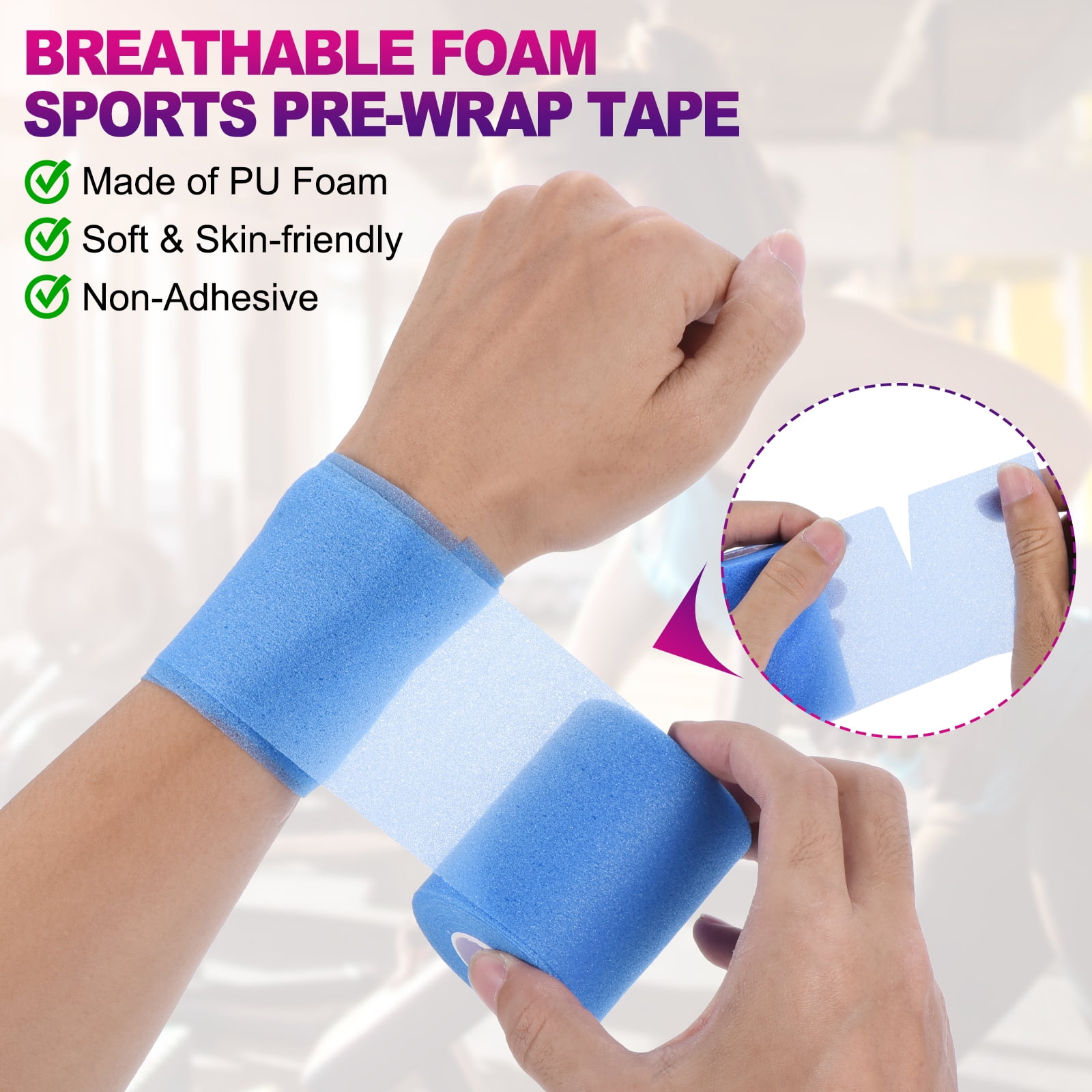 Uxcell 30 Yard Foam Sports Pre-Wrap Breathable Athletic Pre-wrap Tape for Hair Ankles Wrist, Beige 24 Pack