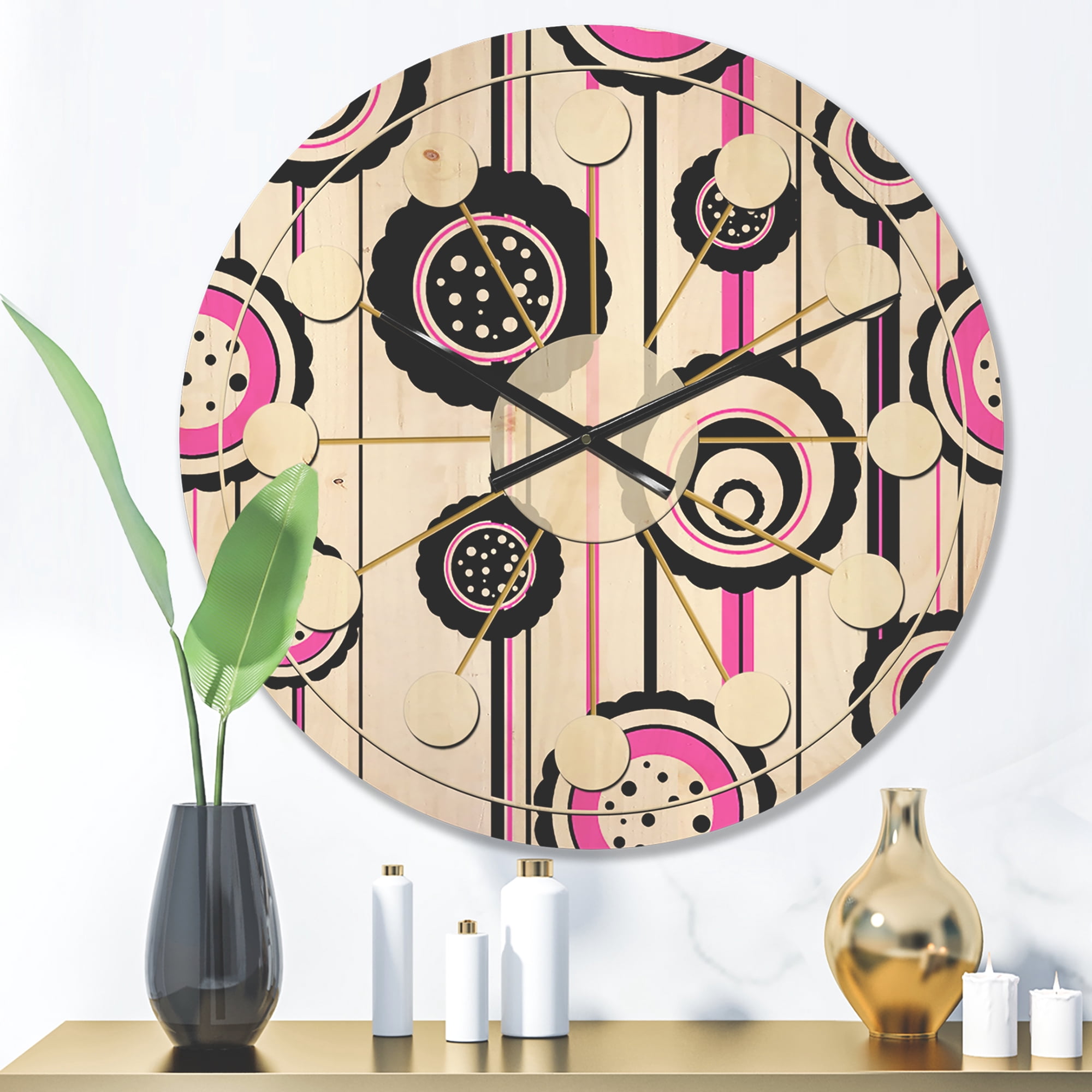Designart 'Circular Retro Pattern' Mid-Century Modern Wood Wall Clock