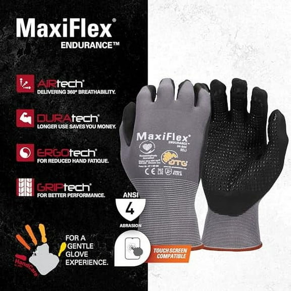 PIP 34-844/L  MaxiFlex Endurance Knit Glove, Large, Gray (Pack of 12)