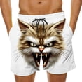 thumbnail image 2 of BRGZLK Mens Beach Shorts Summer Drawstring Waist Funny Cat Expression Print Summer Swim Trunks Novelty Beachwear Sports Vacation Shorts with Pockets, 2 of 6