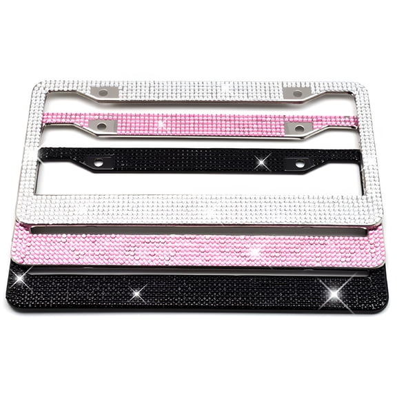 LADYGYM 1 Pc Stainless Steel Rhinestones Glittering Car Auto License Plate Frame Tag Cover