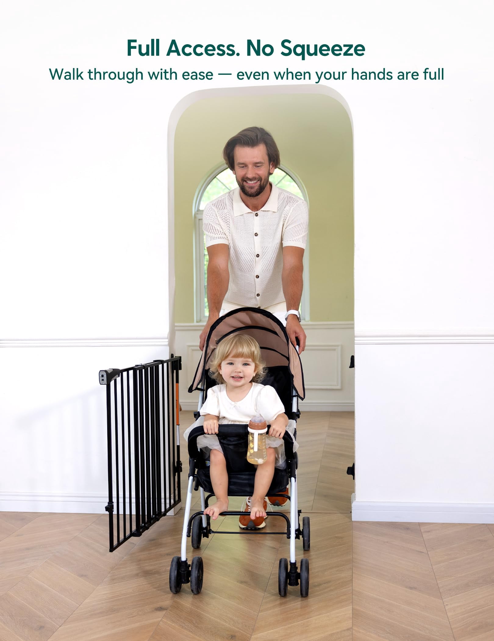Gate for Stairs & Doorways, 26-43" W 34" H Extra Tall| No Bottom Bar| Easy Installation| One-handed Operation| Auto-close| Hardware Mount (Drill Needed) Safety Dog/Pet Gate Indoor (White)