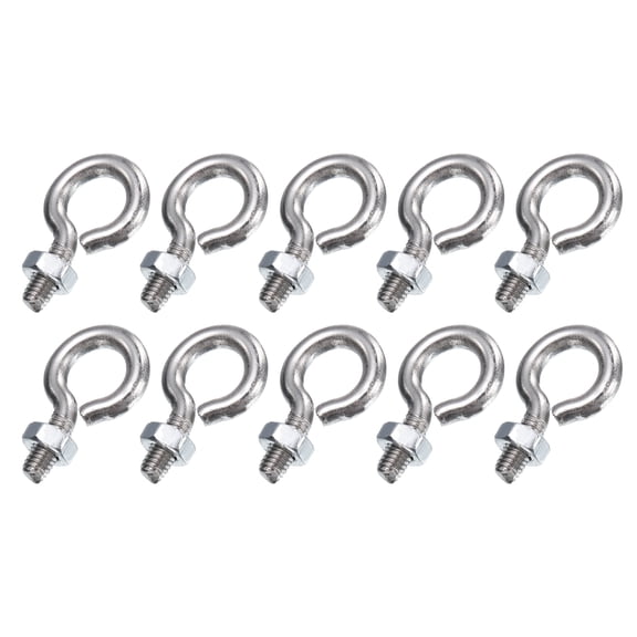Uxcell 10 Pack Eye Bolts, M4 x 10mm 304 Stainless Steel Threaded EyeBolt Silver Eye Hooks with Nut for Hanging or Securing Cables