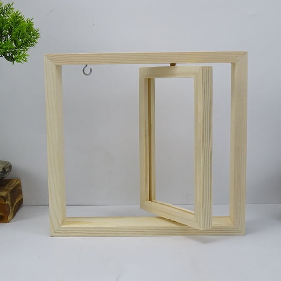 YAOMOBB Photo Display Frame 360 Degree Rotating Photo Frame Wooden Desktop Ornament Burr Free Design for Home Decor