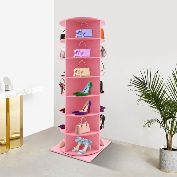 1 PCS 7 Tiers Rotating Shoe Rack, Free Standing Shoe Rack, Pink Shoe Organizer, Overall Load-capacity: 35kg/77.16 lbs, Accommodated Shoes: 28