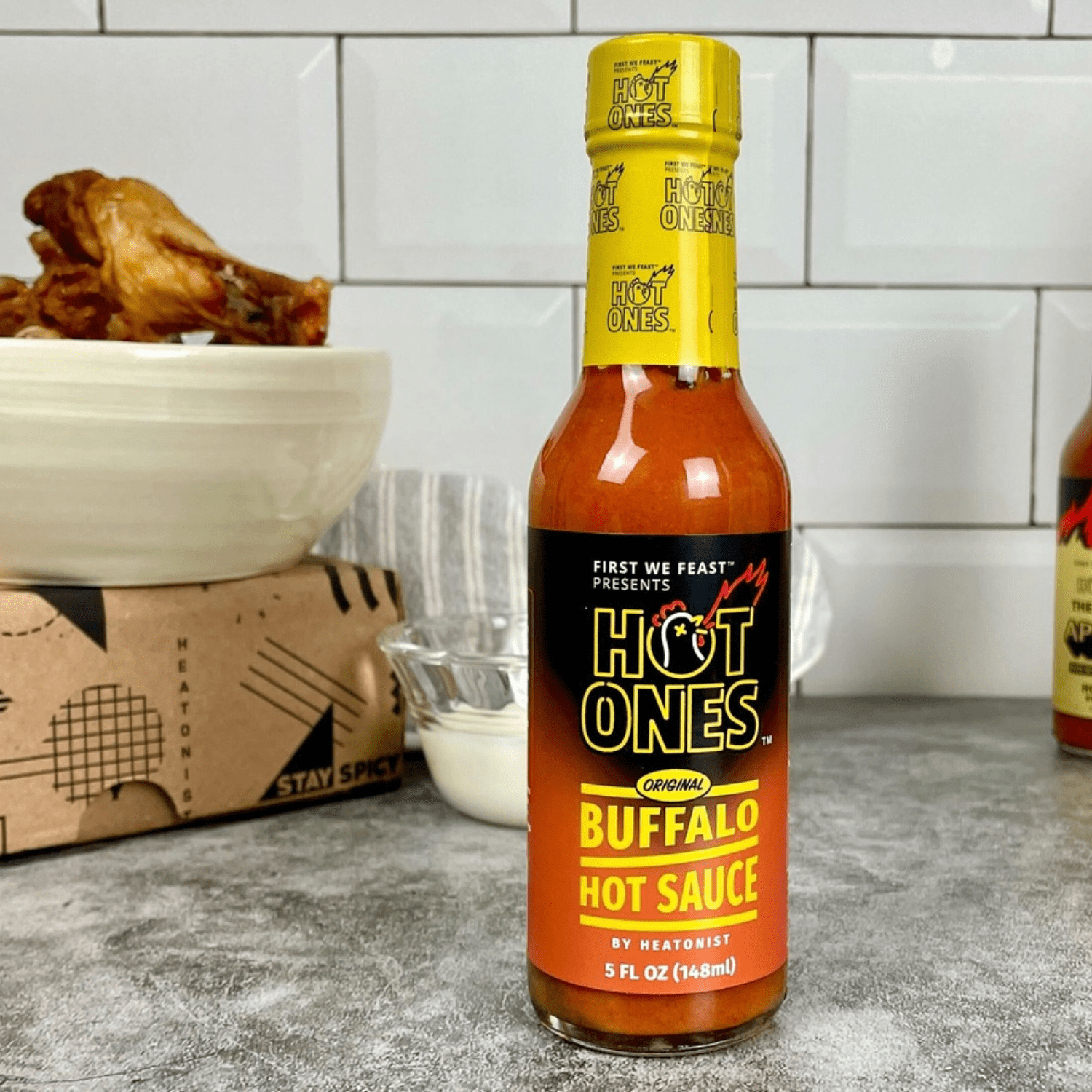 (12 pack) Hot Ones Branded Buffalo Sauce 5oz, with Flavors of Cayenne Pepper Mash, Molasses & Smoked Paprika