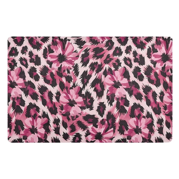 Yayeee Doormat for Inside 20"x32" Absorbent Low-Profile Washable Non-Slip Rubber Backed Entryway Rug, Pink Floral Leopard Pattern
