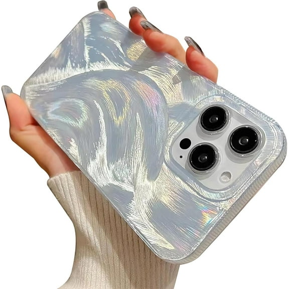 for iPhone 15 Pro Case for Women Men Luxury Glitter Iridescent Silver Laser Cute Feather Phone Case [10FT Drop Protection] - Shockproof Soft TPU and Soft Hard Bumper Case (iPhone 15 Pro)