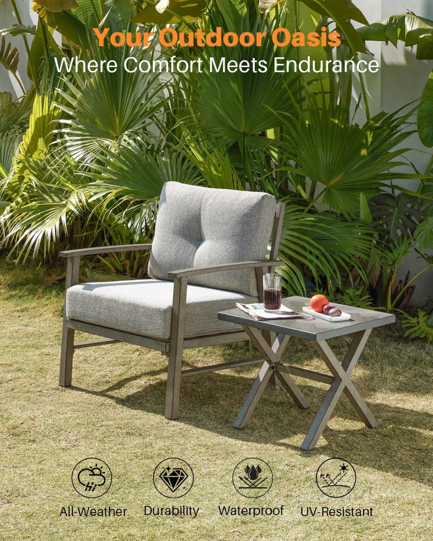 Outdoor Patio Chairs Set of 2, Aluminum Outdoor Armchairs with 5.9" Thick Cushions, All Weather Patio Conversation Chairs, Modern Outdoor Furniture for Garden, Backyard, Poolside, Porch, Dark Gray