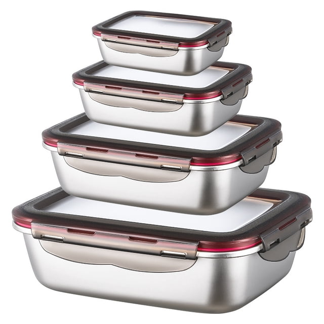 Xiao Hua Fiambrera de acero inoxidable, sellada y que mantiene la frescura, caja bento de oficina, juego de 4 piezas (220 ml + 600 ml + 1500 ml + 2900 ml)