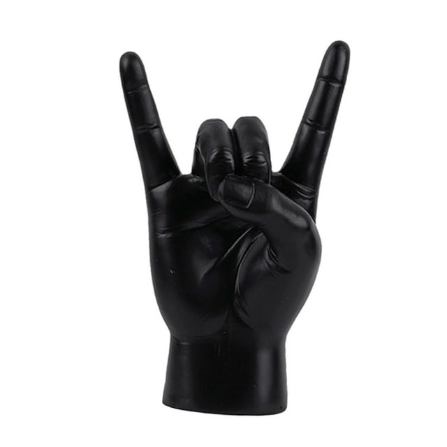 Estatua de gesto de mano de roca, artesanía creativa, escultura de dedo para apartamento o dormitorio. Negro Derecha
