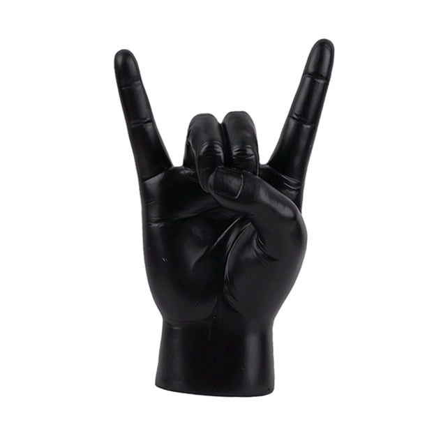 Estatua de mano de roca con gesto, colección de esculturas de mano, escultura de dedo moderna de resina Negro Derecha