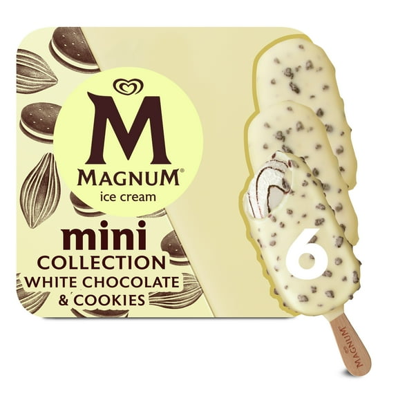 Magnum Mini White Chocolate & Cookies Ice Cream Bars Frozen Desserts, 6 Count