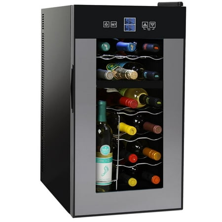 NutriChef PKTEWCDS1802 - 18 Bottle Dual Zone Thermoelectric Wine Cooler - Red and White Wine Chiller - Countertop Wine Cellar - Freestanding Refrigerator with LCD Display Digital Touch