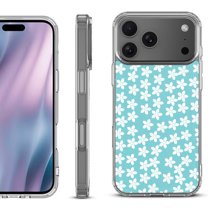 For iPhone 17 Pro Max Protective Shockproof Phone Case, by OneToughShield - Flower/Teal