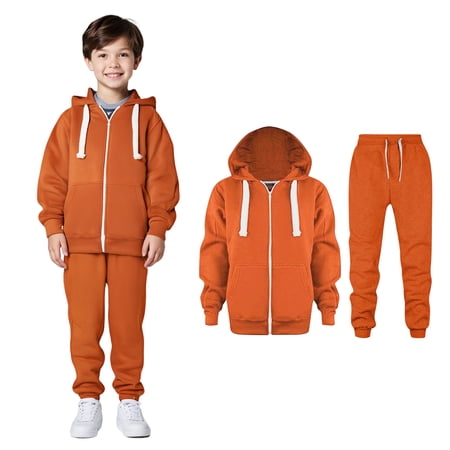 Toddler Boys Girls Active Sweatsuit 2PC Long Sleeve Zip up Orange Soft Hoodie and Active Jogger Pants Fall Winter Clothes Kids Clothes Boys Size 3-4 Years Kids Clothing