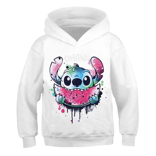 2022 nuevas sudaderas con capucha de punto para niñas, sudadera de manga larga para otoño e invierno, jerséis Harajuku, serie de Disney Stich, Tops informales con capucha de 130cm Gao Jinjia LED