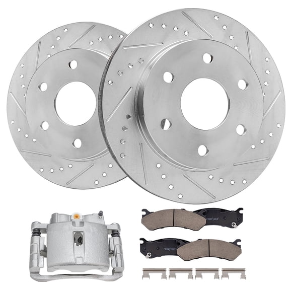 Detroit Axle - Front Brake Kit for GMC Chevrolet Silverado Sierra Suburban 1500 Savana Express 2500 Yukon Tahoe Cadillac Escalade: 12'' Drilled Rotors Ceramic Brake Pads Right Brake Caliper