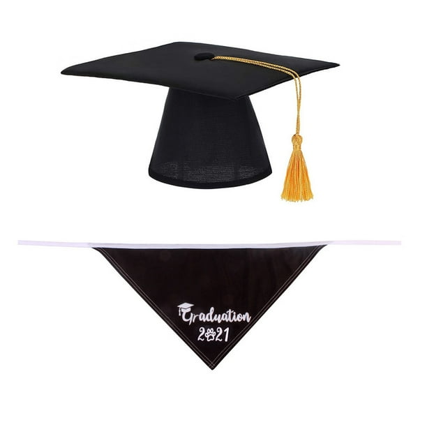 2 PCS Sombrero de graduación de mascotas Sombrero Saliva Toalla Cap Cap Moda Saliva Collar Dog Decor