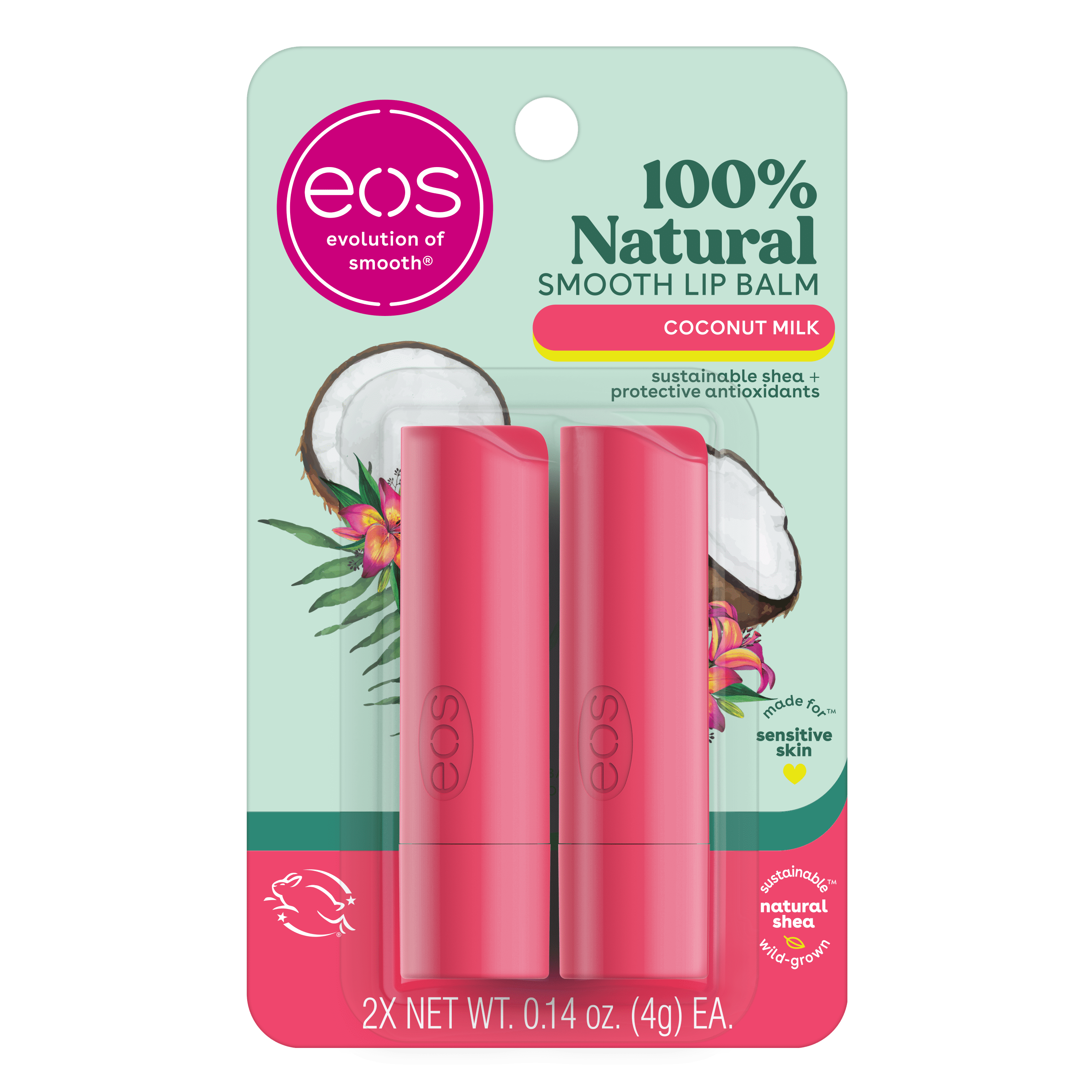 (4 pack) Eos 100% Natural Lip Balm Stick - Coconut Milk | 0.14 oz | 2-Pack