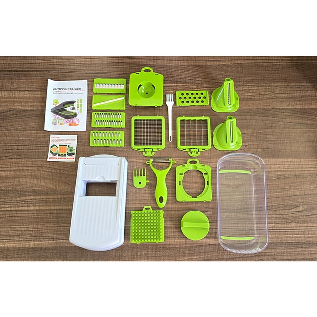 Cortador de Verduras Multifuncional 15 en 1, Picador Manual, Mandolina Profesional, Rebanador de Papa y Vegetales, Rallador de Cocina con Cuchillas Intercambiables, Accesorios de Cocina