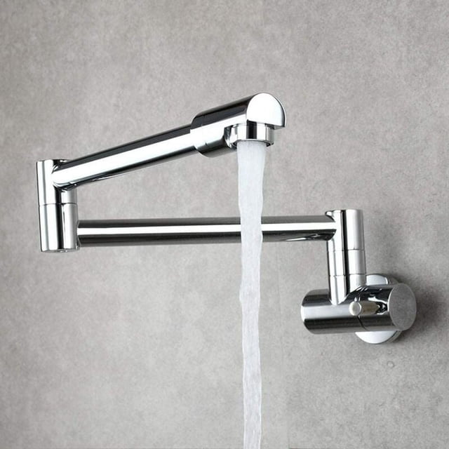 Solid Brass Pot Filler Faucet, Wall Mounted for Modern Kitchen Sink, Double Joint Swing Arm with High Camber Design, Stainless Steel Anti-Clog Ceramic Valve, Cold Water Only