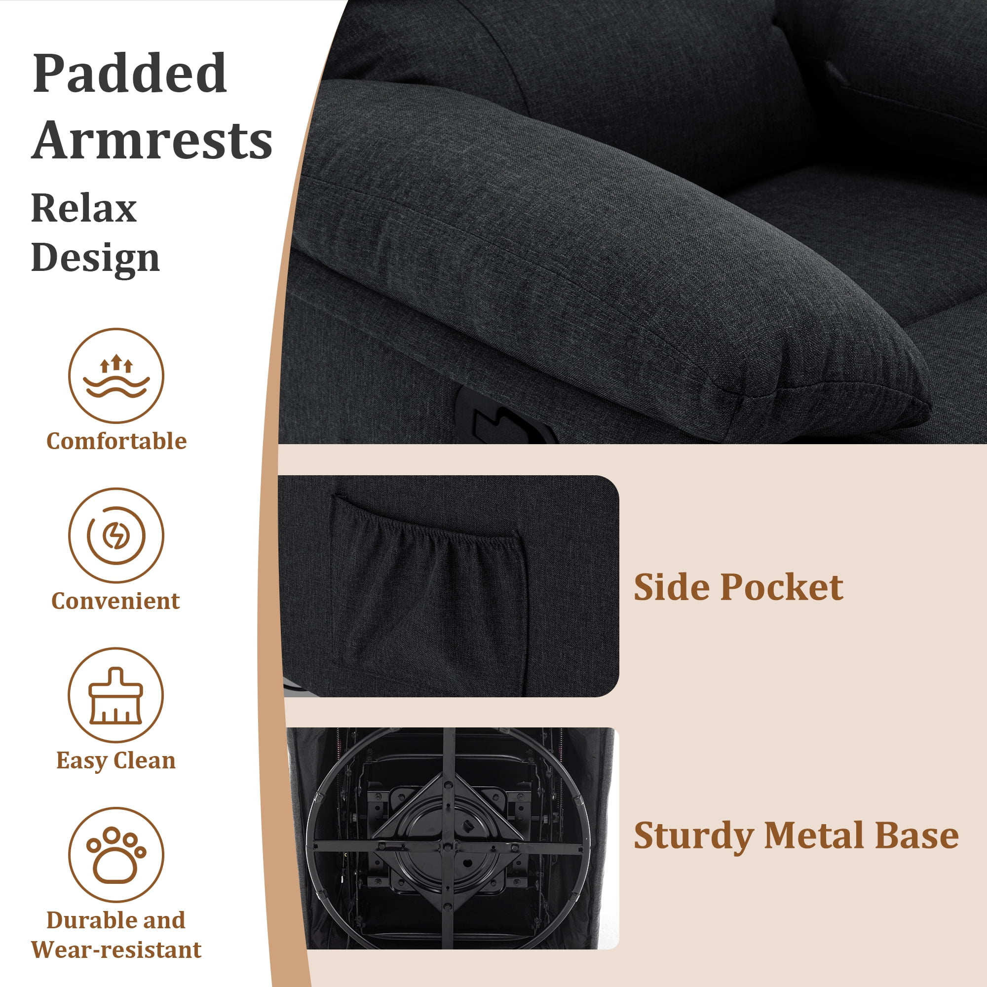 Korser Swivel Rocker Small Recliner Chair for Small Spaces for Living Room,Nursery,Black