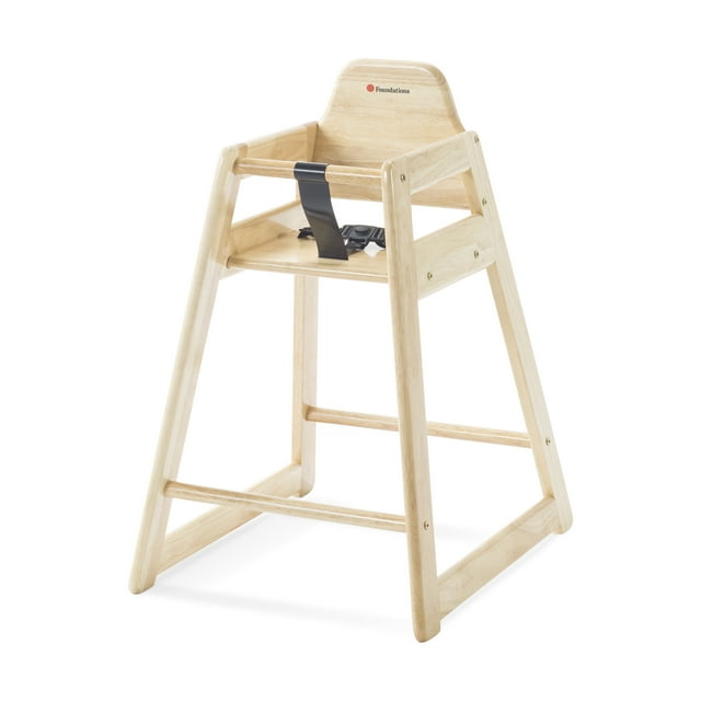 Foundations NeatSeat Wooden High Chair for Toddlers, Stackable, 3-Point Harness, Natural Finish