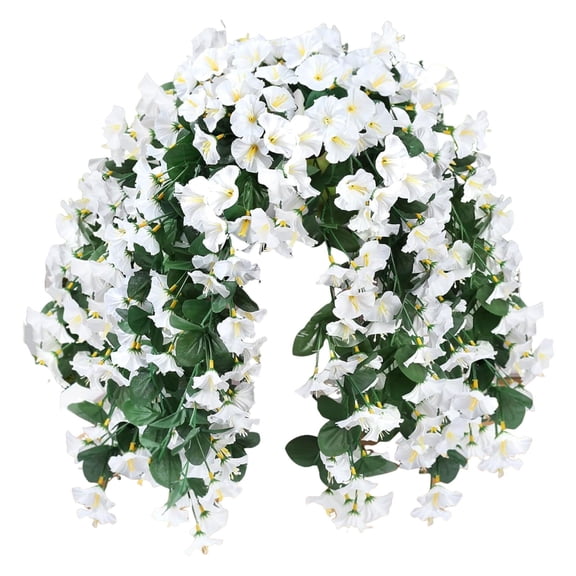 Artificial Hanging Morning Glory Vines 20-Inch Faux Silk UV Resistant Trailing Flowers for Outdoor Indoor Décor, White, Artificial Plants and Flowers