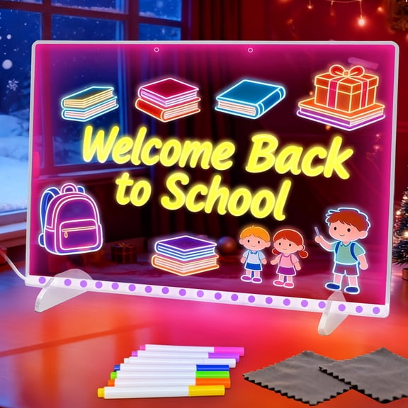 Amaopus LED Note Board with Colors, 13.7x10 inch Light Up Acrylic Message & Drawing Board | 4 Modes & 7 Colors Dry Erase Board with Stand & Hanging Chain | 7 Markers & Spray Bottle