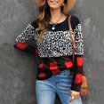 thumbnail image 2 of Jersey Estampado De Leopardo Manga Larga Cuello Redondo Jersey Estampado A Cuadros Camisa A Cuadros De Leopardo De Bloque De Color Delgado Informal Rojo XXL, 2 of 6