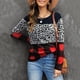 thumbnail image 2 of Jersey Estampado De Leopardo Manga Larga Cuello Redondo Jersey Estampado A Cuadros Camisa A Cuadros De Leopardo De Bloque De Color Delgado Informal Rojo XL, 2 of 6