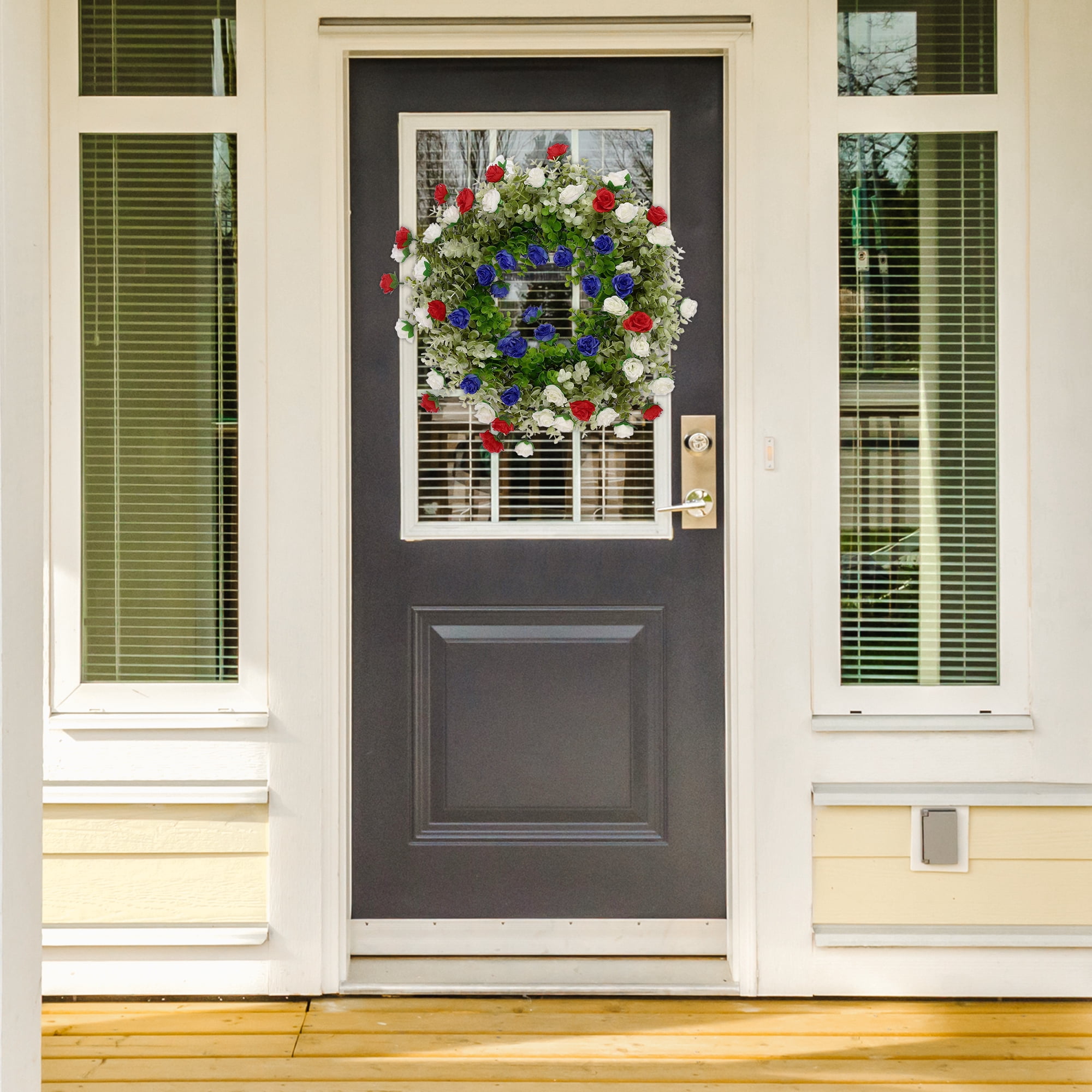 Unique Bargains Colorful Hydrangea Flower Wreaths for Front Door Home Decor Multicolor