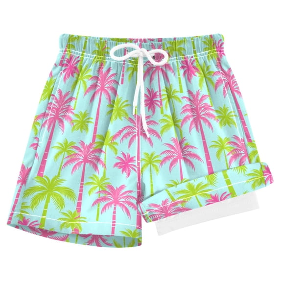 joogoo Pink Green Palm Tree Boys Swim Trunks Beach Swimsuit Shorts Boxer 8Y