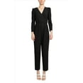thumbnail image 6 of Julia Jordan V-Neck Long Sleeve Tie Side Zipper Back Solid Stretch Crepe Jumpsuit-BLACK / 2, 6 of 7