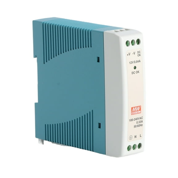 Feedannce 12V 0.84A 10W Switching Power Supply, DIN Rail, MEAN WELL MDR-10-12