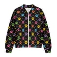 thumbnail image 4 of COEQINE Bomber Jacket for Women Zip Up Long Sleeve Bomber Outfits Casual Coat with Front Pocket, Cropped Varsity Jackets Shackets Y2k Outerwear Tops, 3X-Large, Colorful Paw Print, 4 of 7