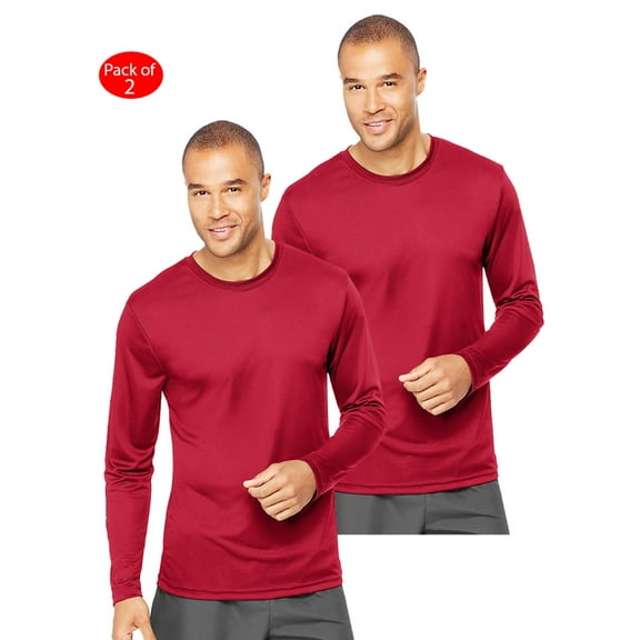 Hanes Cool DRI; Performance Men's Long-Sleeve T-Shirt, Color: Deep Red, Size: 2XL --- PACK OF 2 (Men's Athleticwear - Original Company Packing)