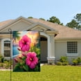 thumbnail image 2 of Amhnf Tropical Hibiscus Flower Garden Flag With Palm Trees And Ocean Sunset Scene For Home Outdoor Garden Yard Decor 12x18 inch, 2 of 5