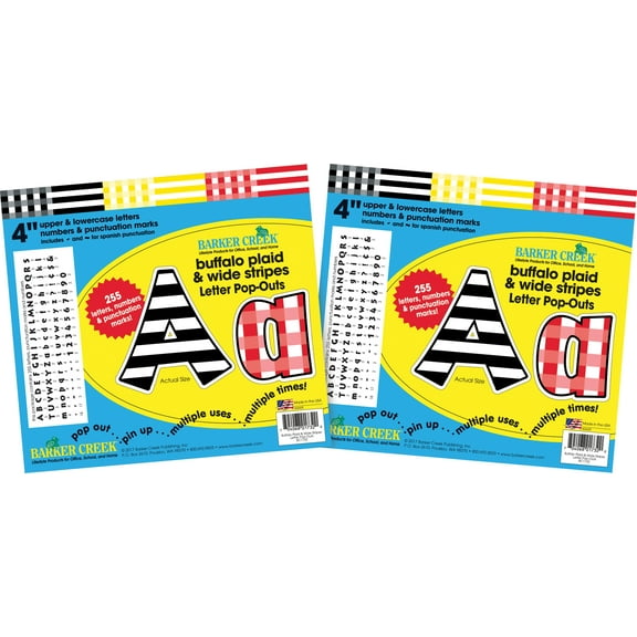 Barker Creek 4" Letter Pop-Out 2-Pack Buffalo Plaid & Wide Stripes BC3649