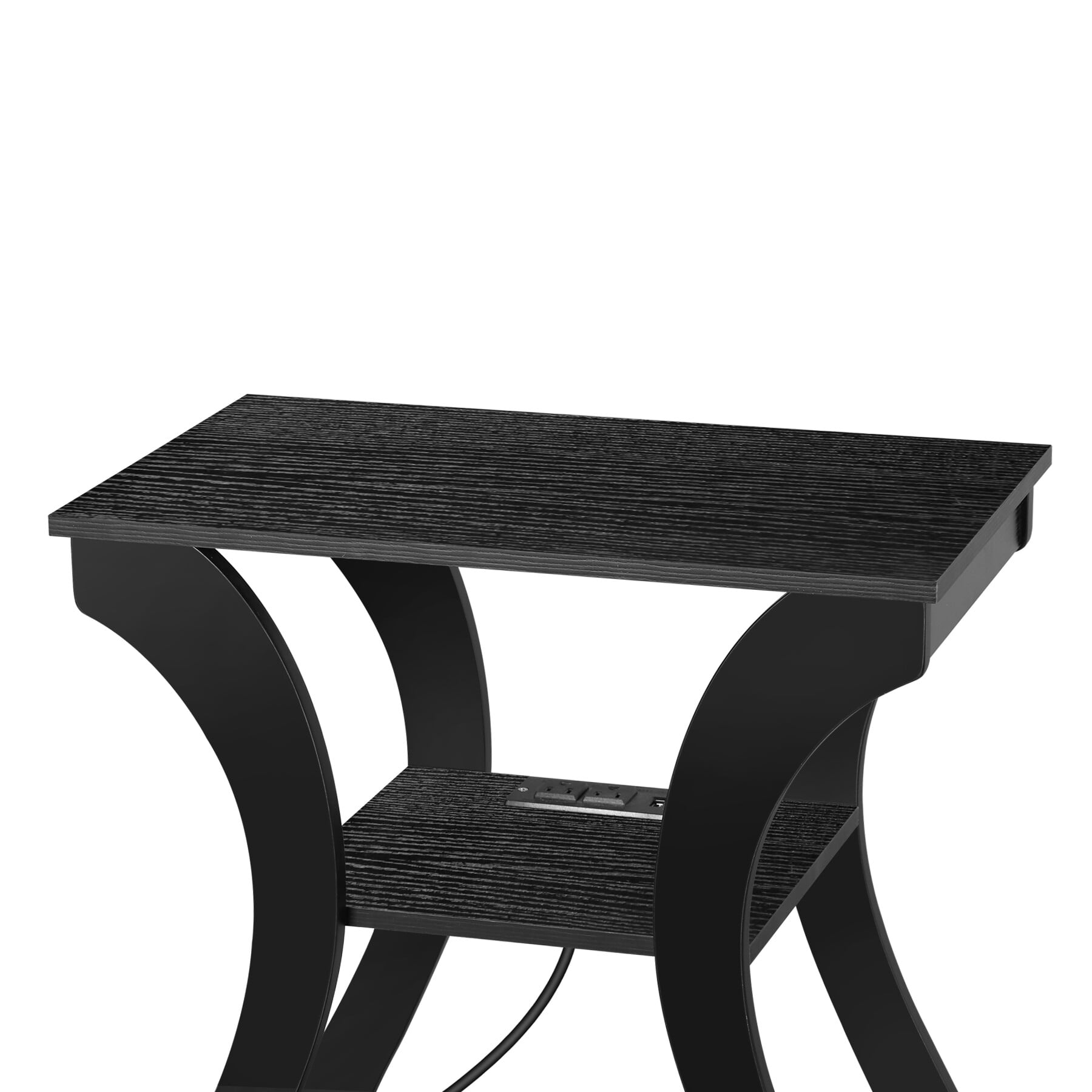 HomGarden Arc End Table Set of 2 W/Charging Station, 3 Tier Sofa Side Table W/USB Ports & Storage Shelf for Living Room, Bedroom, Black
