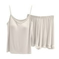 thumbnail image 1 of Conjunto de pijama de verano para mujer de 2 piezas: cuello cuadrado, manga corta, poliéster suave, ropa para dormir y estar por casa., 1 of 6