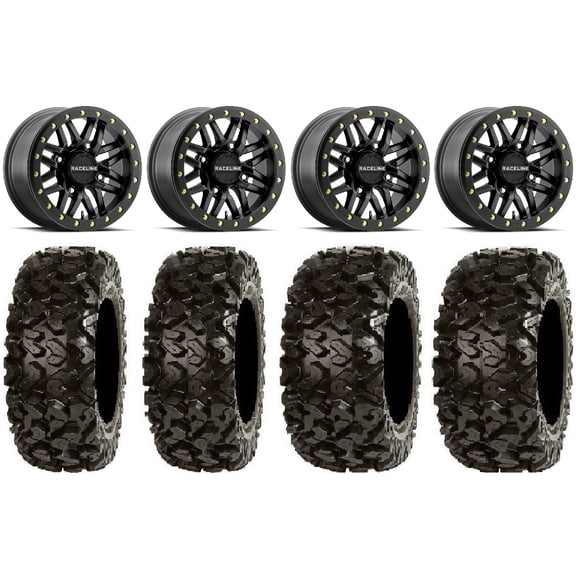Raceline Ryno Bdlk 14" Bk Wheels 27" Rip Saw Tires Can-Am Commander Maverick Renegade Outlander Defender