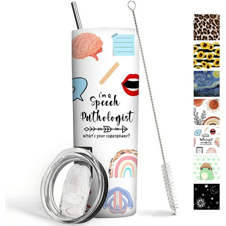 

Speech Pathologist Gifts SLP Tumbler 20 oz Travel Coffee Mug Skinny Tumblers with Lid and Straw Stainless Steel Insulated Coffee Cups Gift for Speech Language Pathologist