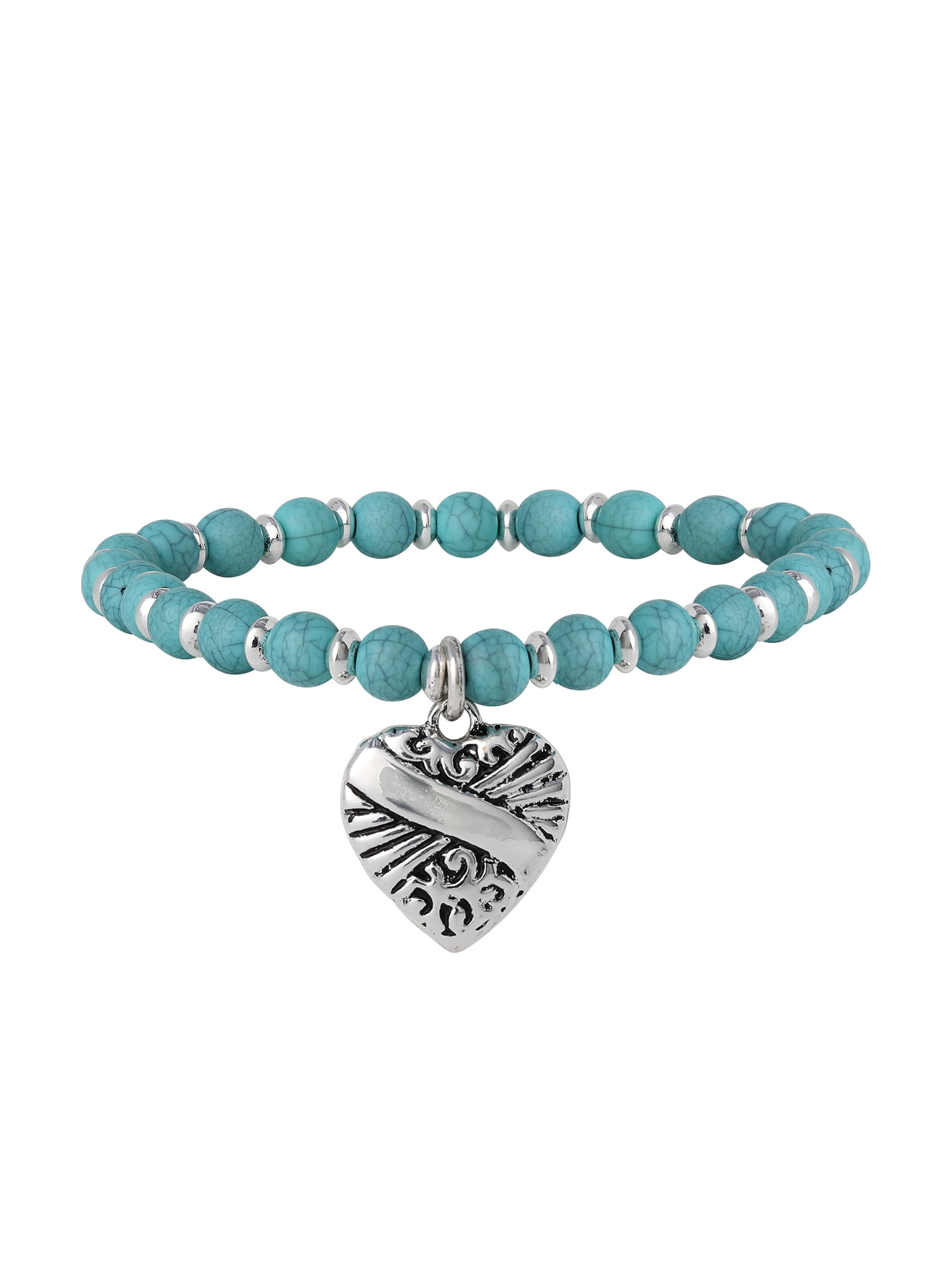 Jessica Simpson Women's 5-Pack Multi Bead Bracelet Stack with Charm Details