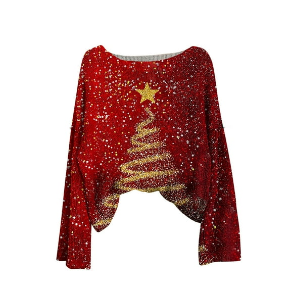 yardsong 2025 Long Sleeve Womens Christmas Sweater - Boat Neck Imitation Knit Boho Xmas Holiday Pullover Wine,XXL