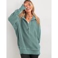 thumbnail image 4 of PRETTYGARDEN Womens Fashion Oversized Long Sleeve Hoodie Button Down V Neck Sweatshirt Side Slit Casual Pullover Tops, 4 of 9