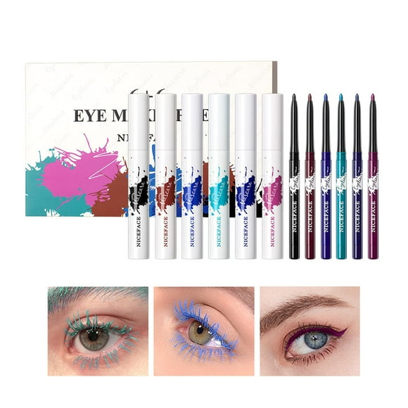 Matte Colorful Liquid Eyeliner Set & Mascara Set, 6 Color High Pigmented Color Eyeliner Gel with 6 Color Waterproof Color Mascara Lasting Waterproof Smudge-Proof Eye Make Up Set