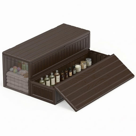 CAMMOO SPA Hot Tub Steps Stairs with Double-Decker Large Storage, Outdoor/Indoor, Fully Sealed, Snap-Together Assembly, Brown